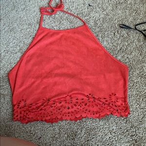 Red/Pink suede crop top